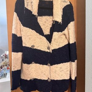 Free People Navy and Cream Striped Cardigan